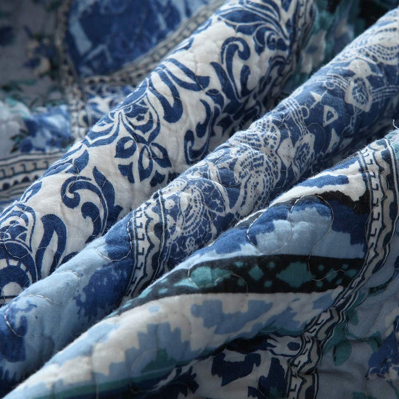 NEWLAKE Quilted Throw Blanket for Bed Couch Sofa, Blue Classic Bohemian, 60X78 Inch - Image 5